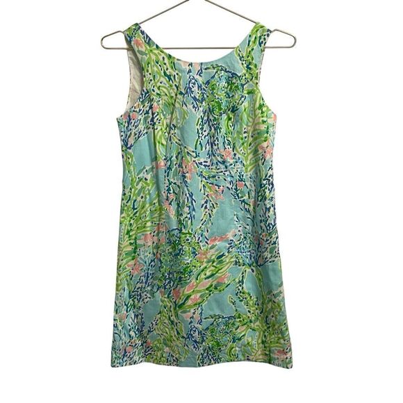 Lilly Pulitzer Cathy Skye Blue Heaven Iridescent Lace Back Shift Dress Size 0 - Picture 2 of 9